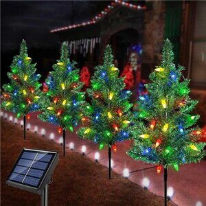 Upgraded 4-Pack Solar Christmas Garden Stake Lights, Decorative Xmas Tree Solar